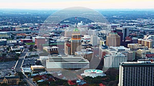 Aerial view of San Antonio city center at twiligh photo