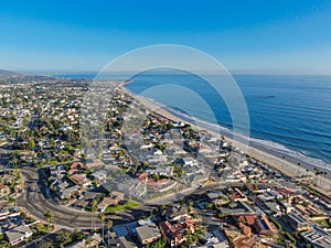 Aerial view of San Clemente coastline town and beach