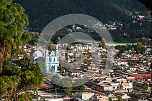 Aerial View of San Cristobal church and town at Chiapas, Mexico.