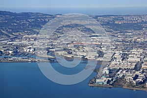 Aerial view of San Francisco Bay and city skyline
