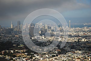 A aerial view of San Francisco and the rolling fog