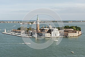 Aerial view of San Giorgio Maggiore Island in Venice, Italy.