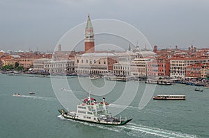 Aerial view of San Marco square and Canal Grande with vaporetto and ferry