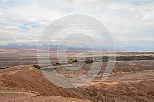 Aerial view of San Pedro de Atacama valley from Pukara de Quitor ruins - Atacama Desert, Chile photo