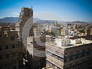 Aerial view of Sanaa old city, Yemen