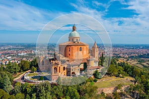 Aerial view of Sanctuary of the Madonna di San Luca in Bologna,