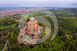 Aerial view of sanctuary of Madonna di San Luca in Bologna