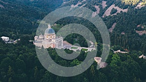 Aerial view of The Sanctuary of Oropa in tj Italian Alps.