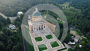 Aerial view of The Sanctuary of Oropa in tj Italian Alps.