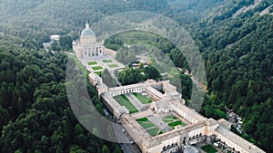 Aerial view of The Sanctuary of Oropa in tj Italian Alps.