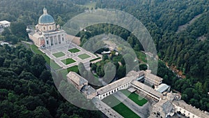 Aerial view of The Sanctuary of Oropa in tj Italian Alps.