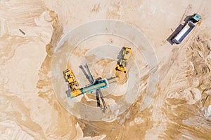 Aerial view of sand mining operation extracting a range of mineral sands