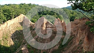 Aerial view of sand pyramids near Foca in Bosnia and Hercegovina