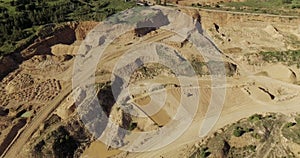 Aerial view of the sand quarry with heavy equipment