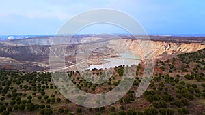 Aerial view of sand quarry made by slaughtering the forest in Seymen village of Silivri, Turkey