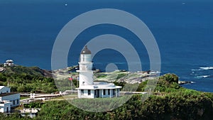 Aerial view of Sandiao Cape Lighthouse in Taiwan.