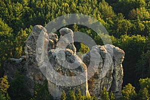 Aerial view of a sandstone rock city near Hruba Skala in Bohemian Paradise