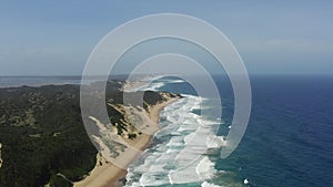Aerial view of a sandy beach in Mozambique.