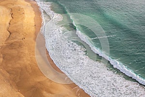 Aerial view of the sandy beach in Nazaré, Portugal