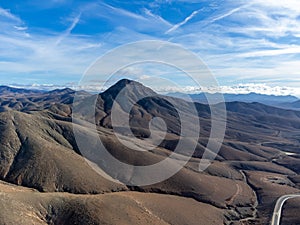 Aerial view on sandy dunes and turquoise water of Sotavento beach, Costa Calma, Fuerteventura, Canary islands, Spain in winter