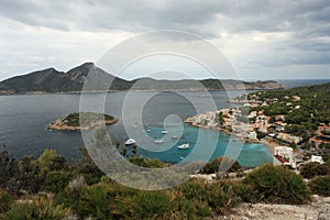 Aerial view of Sant Elm and Sa Dragonera