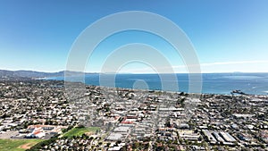 Aerial View of Santa Barbara in California. USA. Drone. Cityscape. Aerial helicopter shot flying on Santa Barbara.