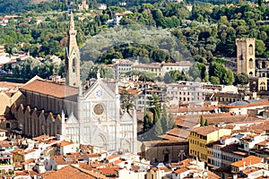 The Santa Croce Basilica and the historic centre of the medieval city of Florence in Italy