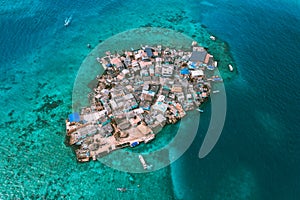 Aerial view of Santa Cruz del islote the most populated island in the world photo