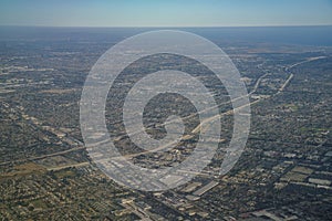 Aerial view of Santa Fe Springs, Norwalkm Bellflower, Downey, vi