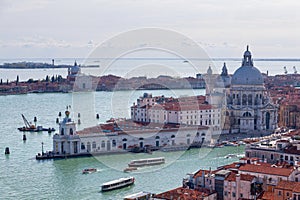 Aerial view of Santa Maria della Salute and the Punta della Dogana in Venice