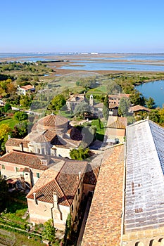 Aerial view of Santa Maria di Assunta cathedral on Torcello island