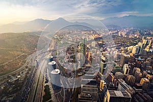 Aerial view of Santiago financial district also known as Sanhattan - Santiago, Chile photo