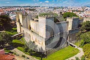 Aerial view of Sao Jorge castle or St. George castle at Lisbon city, Portugal.