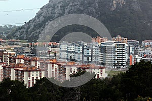 Aerial view of Sarisu residential neighbourhood in Konyaalti district in the Antalya Province, Turkey