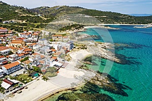 Aerial view of Sarti on the Sithonia peninsula, in the Chalkidiki , Greece photo