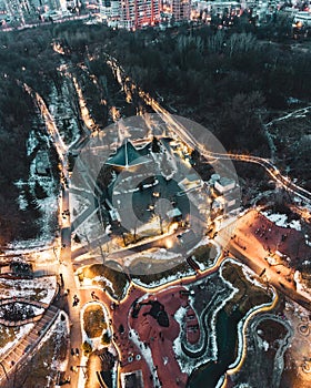 Aerial view Sarzhyn Yar, Kharkiv city winter park