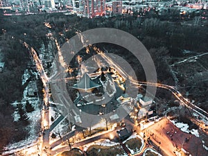 Aerial view Sarzhyn Yar, Kharkiv city winter park