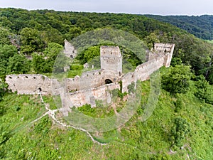 Aerial view of Saschiz fortress in Saschiz Saxon Village, Transylvania