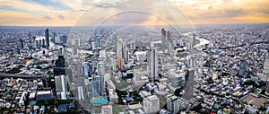 Aerial view of Sathorn and Saphan Taksin districts in Bangkok, Thailand