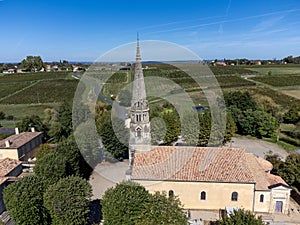 Aerial view on Sauternes village and vineyards, making of sweet dessert Sauternes wines from Semillon grapes affected by Botrytis