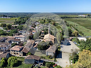 Aerial view on Sauternes village and vineyards, making of sweet dessert Sauternes wines from Semillon grapes affected by Botrytis