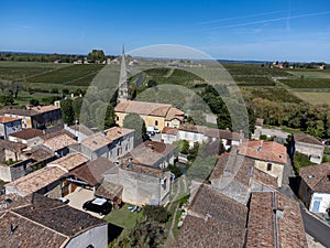 Aerial view on Sauternes village and vineyards, making of sweet dessert Sauternes wines from Semillon grapes affected by Botrytis