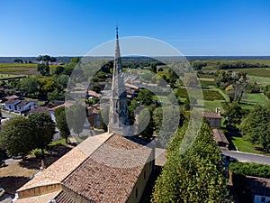 Aerial view on Sauternes village and vineyards, making of sweet dessert Sauternes wines from Semillon grapes af