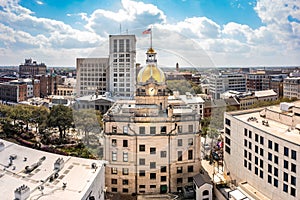 Aerial view of Savannah, Georgia city hall