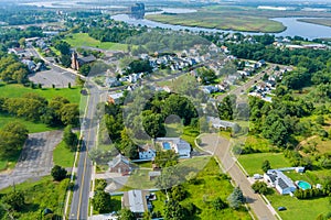 Aerial view of a Sayreville town neighborhood residential area houses in a small town in NJ