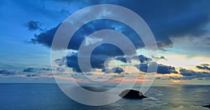 aerial view scenery blue cloud floating above Pu island at Kata beach Phuket