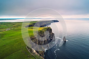 Aerial view of the scenic Cliffs of Moher in Ireland