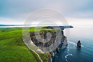 Aerial view of the scenic Cliffs of Moher in Ireland