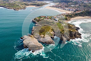 Aerial view of a scenic coastline landscape in Suances, Cantabria, Spain. photo