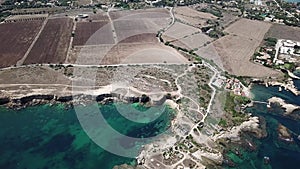 Aerial view of scenic coastline of Plemmirio in Sicily